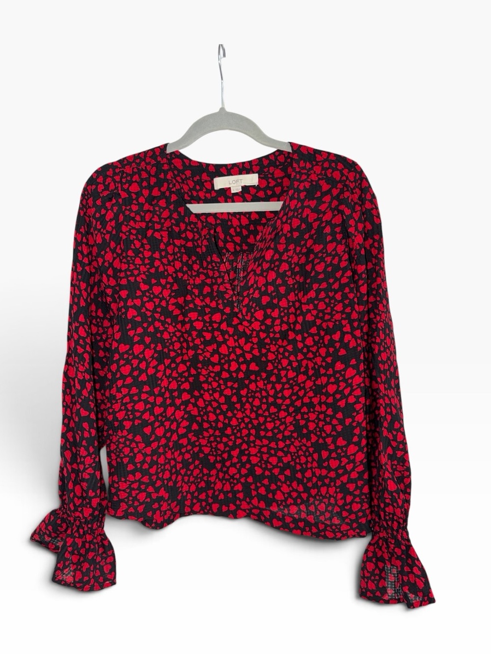 Loft Heart V-Neck Long Ruffle Sleeve size small - Picture 3 of 10